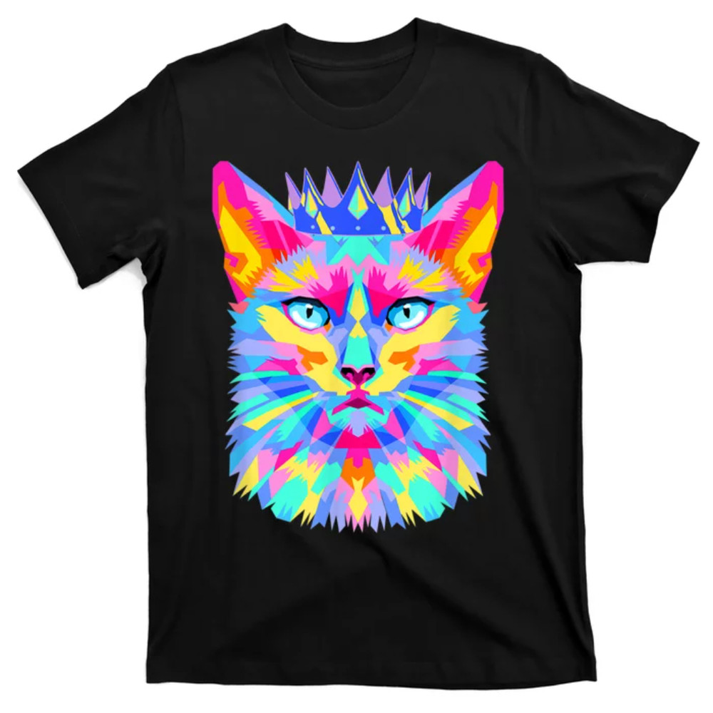 TeeShirtPalace Graphic Cat Retro For Cat Lovers, Cat Mother Funny Cat Crown T-Shirt.jpg