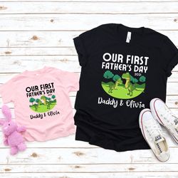 father and baby dinosaur matching shirt, our first fathers day custom shirt, new dad shirt, dad and daughter, dad and so