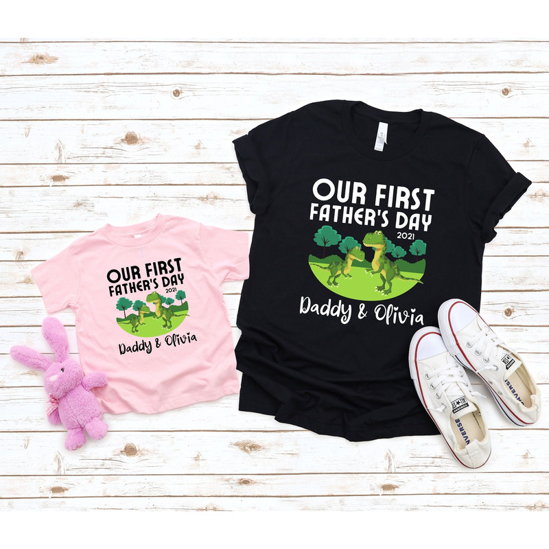 Father and Baby Dinosaur Matching Shirt, Our First Fathers Day Custom Shirt, New Dad Shirt, Dad And Daughter, Dad And Son, Fathers Day Shirt.jpg