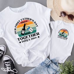 father and baby matching cheers shirts, our first fathers day custom shirt, fathers day gift, new dad, fathers day shirt