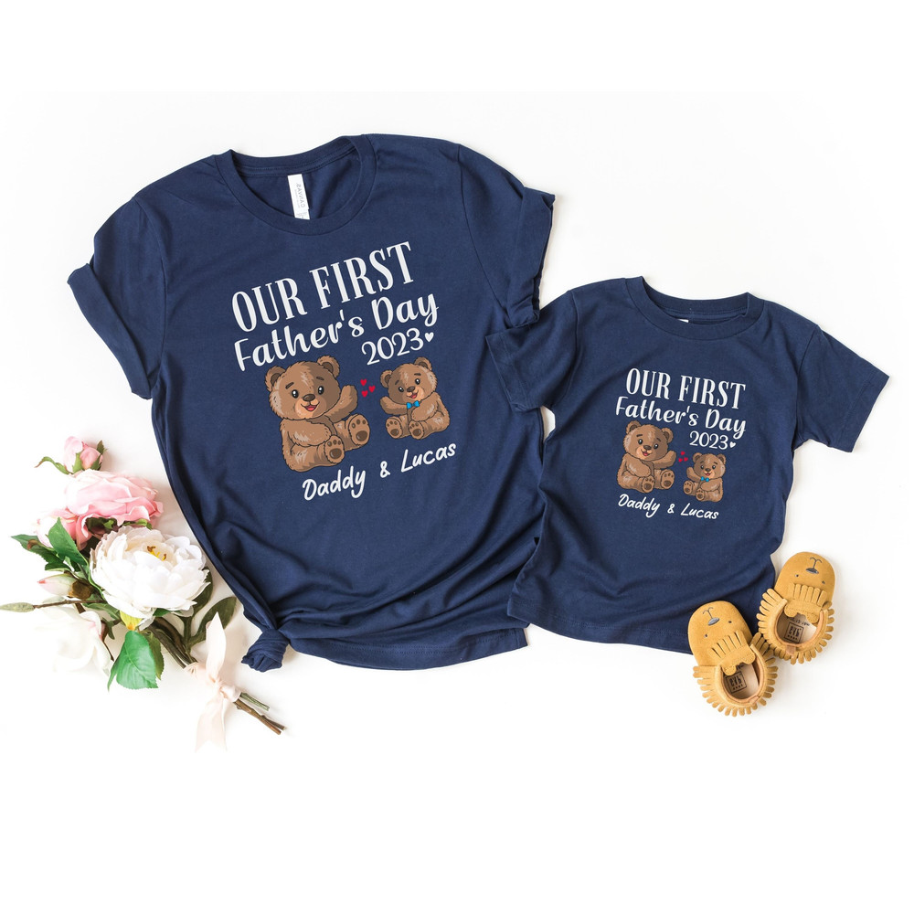 First Father's Day Teddy Bear Matching Shirts, Personalized Our First Fathers Day Shirt, Fathers Day Gift, New Dad Gift, Fathers Day Shirt.jpg