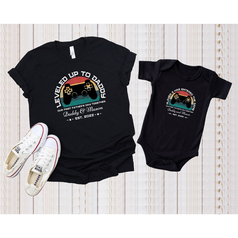First Fathers Day Matching Shirt, Leveled up to Daddy, First Fathers Day Shirt, New Dad Shirt, Dad And Baby Shirt, Fathers Day Gift, Gamer.jpg