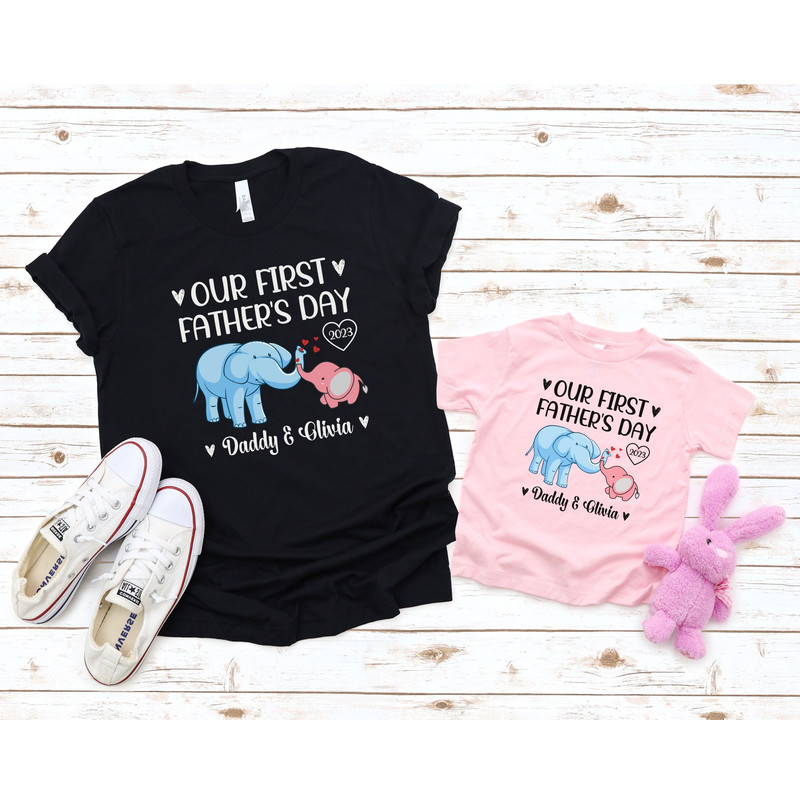 First Fathers Day Matching Tee, Personalized Our First Fathers Day Shirt, Daddy and me Elephant Matching Shirt, New Dad Father's Day Gift.jpg