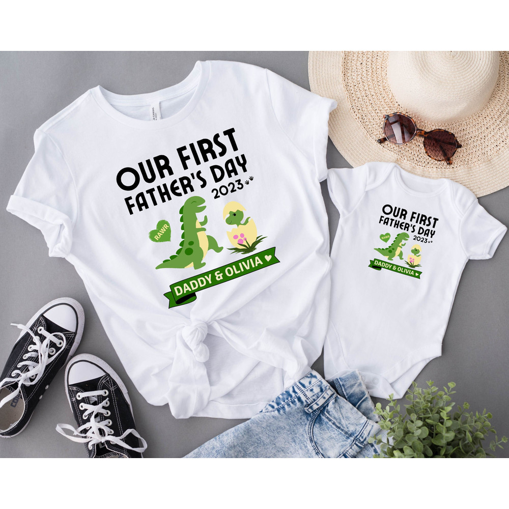 Our First Fathers Day Custom Shirt, Father and Baby Matching Shirt, Dinosaur Matching, New Dad Shirt, Father And Daughter, Father And Son 1.jpg