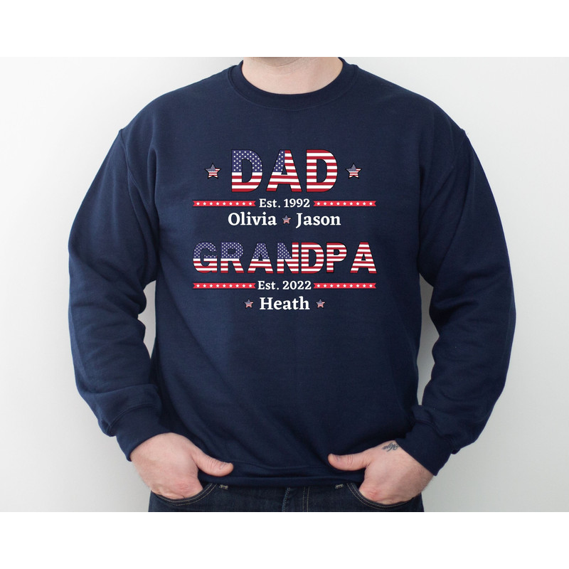 Personalized Dad Est Grandpa Est With Kids Name, Fathers Day Gift, Custom Grandpa Shirt, Christmas Gift, Gift For Grandpa, American Flag.jpg