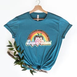 100 days of school shirt 100 day of school leopard rainbow , 100 day shirt, 100th day of school celebration, student shi