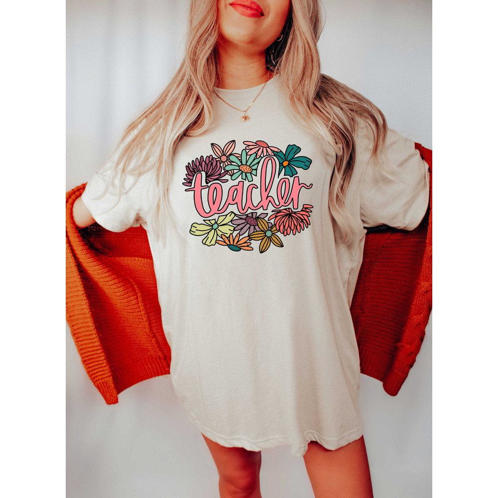 Floral Teacher Tee, Teacher Life Sweatshirt, Happy Teacher Shirt, Gift For Teacher, Kindergarten Teacher Shirt, Pre-K School Teacher Shirt.jpg