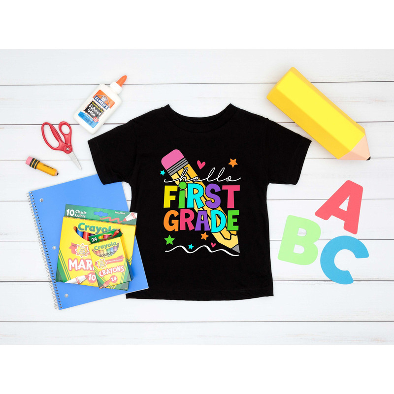 Hello First Grade Shirt, Back To School Shirt, Gift For 1st School Grade, First Day Of School, Teacher Gift, Student Tee, Graduation Shirt.jpg