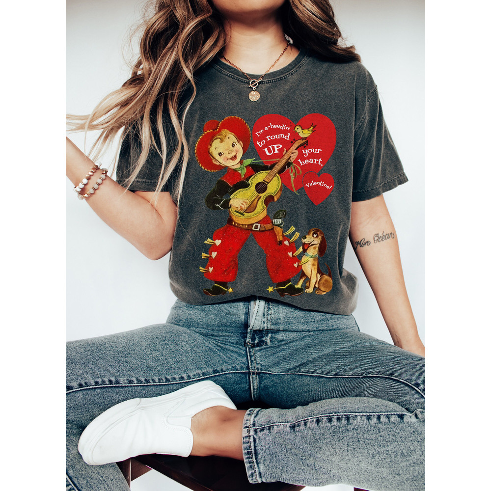 Comfort Colors Valentine Shirt, Cowboy Valentines Day Shirt, Retro Valentine, Vintage Valentines Day Gift for Her, Western Valentine Shirt.jpg
