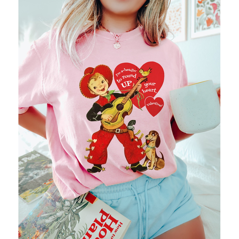 Comfort Colors Valentines Day Shirt, Cowboy Valentine, Retro Valentine TShirt, Vintage Valentines Gift for Her, Western Valentine Tee Shirt.jpg