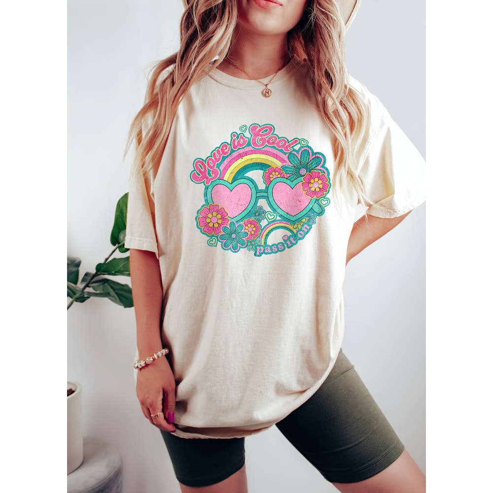 Comfort Colors Valentines Day Shirt, Groovy Valentines Shirts Gift for Her, Love is Cool TShirt, Women's Hippie Boho Shirt, Vintage T-Shirts.jpg