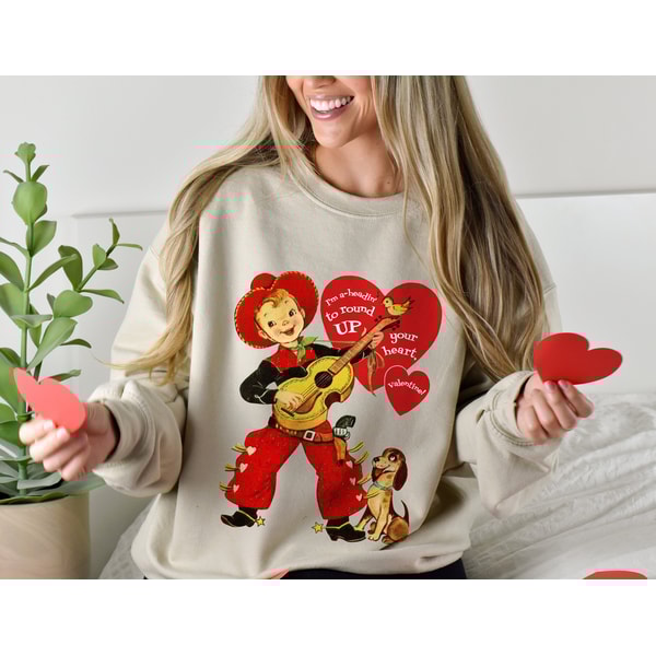 Cowboy Valentines Day Shirt, Retro Valentines Sweatshirt, Western Valentines Day Gift for Her, Mid Century Modern Vintage Valentine Sweater.jpg