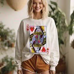 queen of hearts valentines day sweatshirt gift for her, retro valentine shirt, funny valentines day sweater alice in won