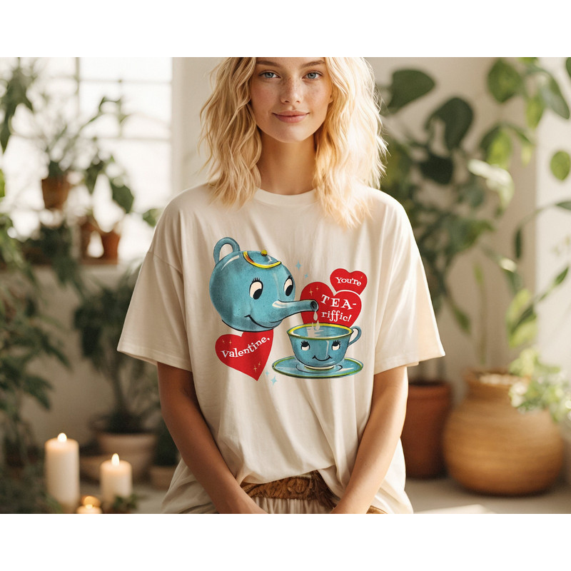 Retro Valentine Shirt, Comfort Colors TShirt, Preppy Crewneck, Funny Teacher Shirt, Vintage Aesthetic Shirt for Valentine Gift for Tea Lover.jpg