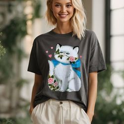 retro valentine shirt, comfort colors tshirt, preppy valentine cat lover gift, cute crewneck, vintage aesthetic shirt, f