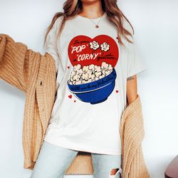 retro valentine shirt, funny valentines day shirt, popcorn vintage valentines gift for her, mid century modern tee valen