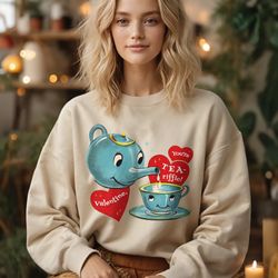 retro valentine sweatshirt teapot top, vintage valentines day gift, preppy valentine shirt, funny valentine teacher shir