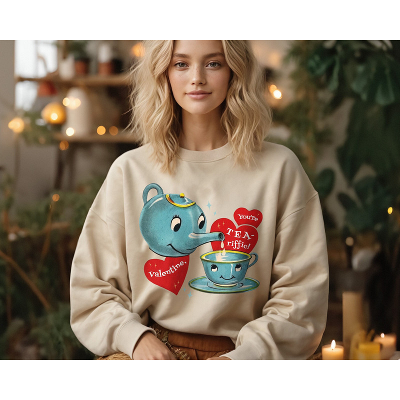 Retro Valentine Sweatshirt Teapot Top, Vintage Valentines Day Gift, Preppy Valentine Shirt, Funny Valentine Teacher Shirts, Cute Crewnecks.jpg
