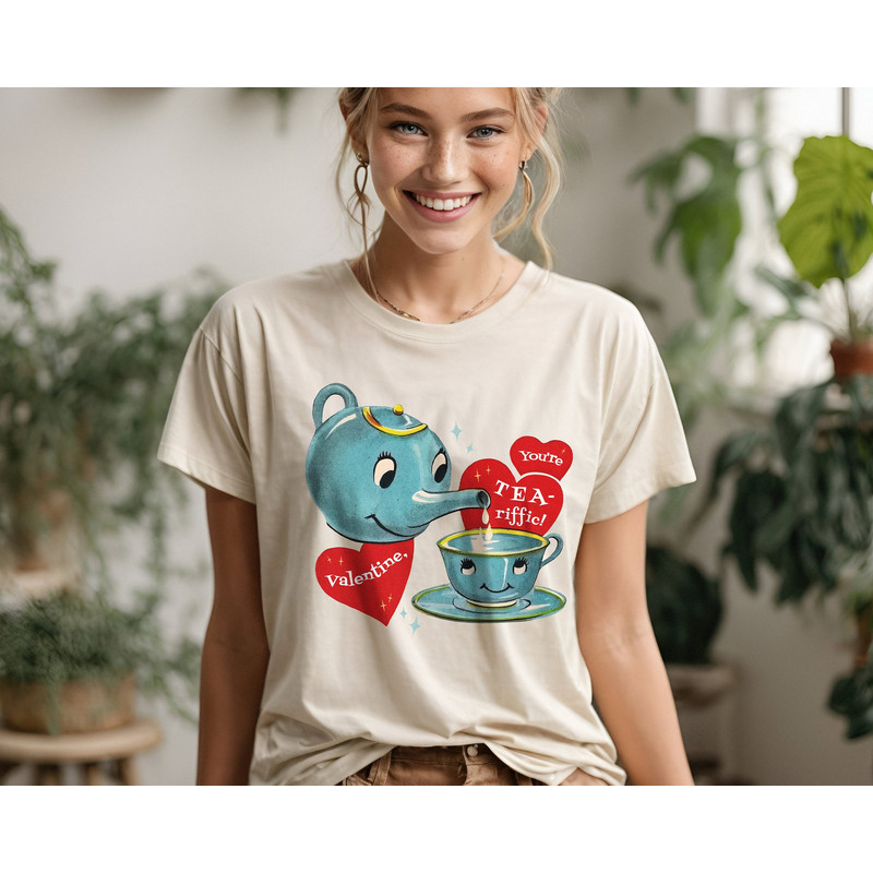 Retro Valentine Teapot Shirt, Vintage Valentines Day Gift for Tea Lover, Preppy Valentine Shirt Funny Valentine Teacher Shirt, Cute Crewneck.jpg