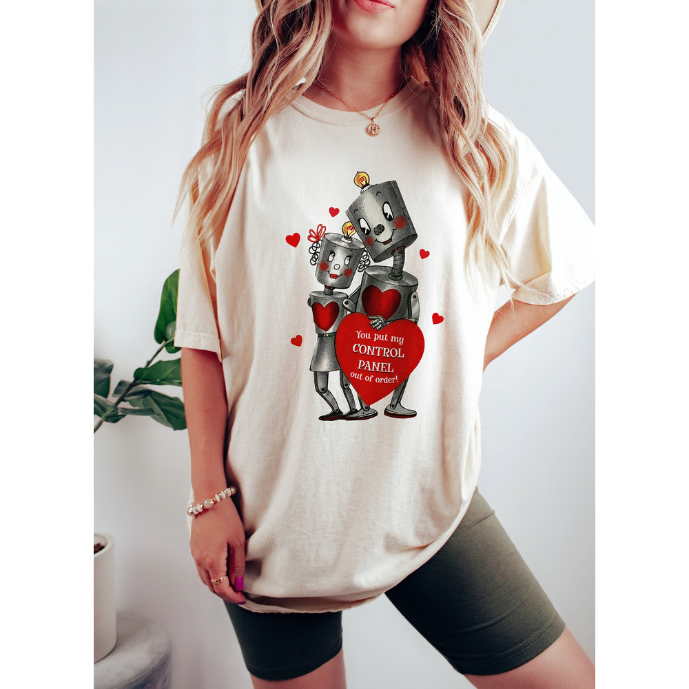 Retro Valentines Day Comfort Colors Shirt, Robots Funny Valentines Day Shirt Gift for Her, Vintage Valentine Tee, Valentine Teacher T-Shirt.jpg