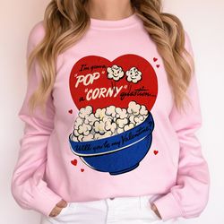 retro valentines day sweatshirt, popcorn funny valentines shirt, valentines gift for her, vintage style valentine sweate