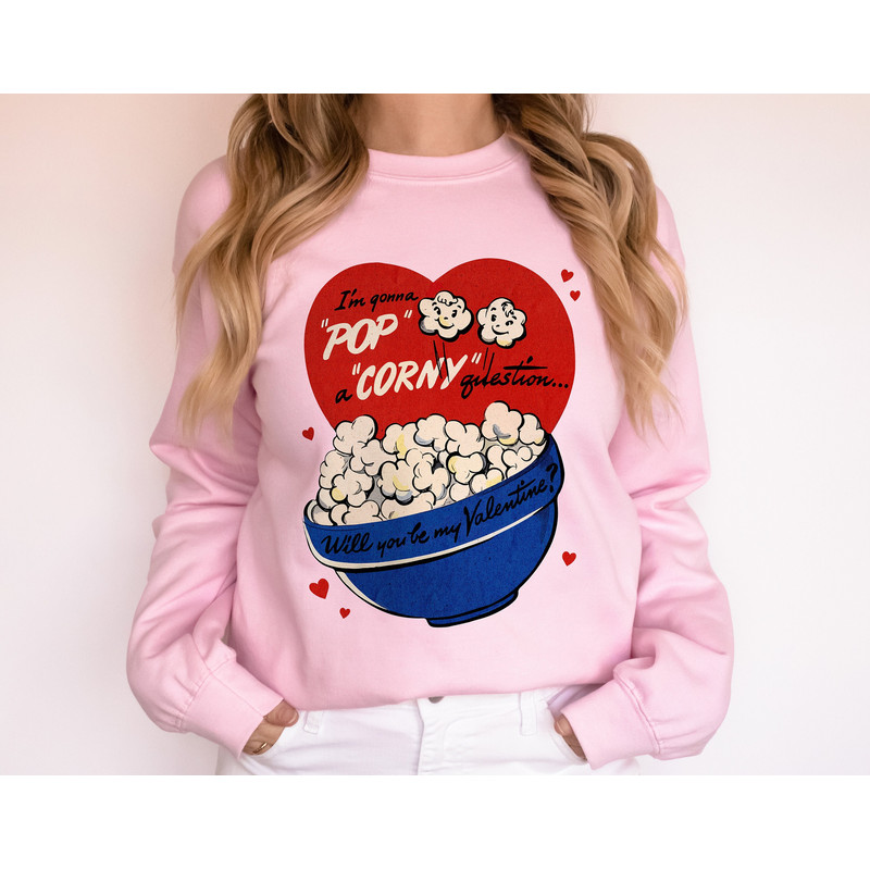 Retro Valentines Day Sweatshirt, Popcorn Funny Valentines Shirt, Valentines Gift for Her, Vintage Style Valentine Sweater, Teacher Gift Top.jpg