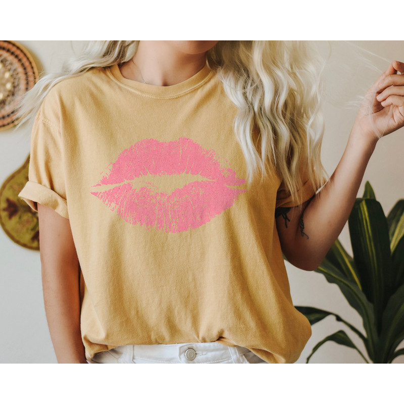 Valentines Comfort Colors Shirt, Pink Lips Kiss Valentines Day Shirt Gift for Her, Vintage Style Valentine TShirt, XOXO Love Women's Tee PJs.jpg