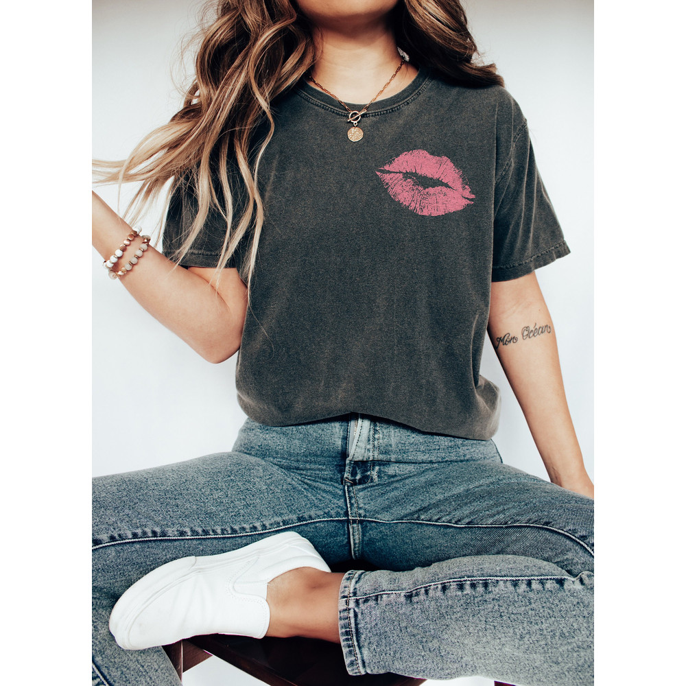 Valentines Comfort Colors Shirt, Pink Lips Kiss Valentines Day Shirt Gift for Her, Vintage Style Valentine Tee Valentine Teacher Gift Tshirt.jpg