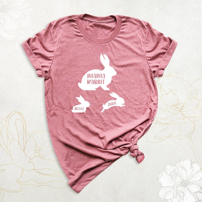 Custom Mama With Kids Name Shirt, Bunny Mom Shirt, Rabbit Mama Shirt, Bunny Family Shirt, Custom Bunny Shirt, Mama and Baby Tee, Mama Tshirt.jpg