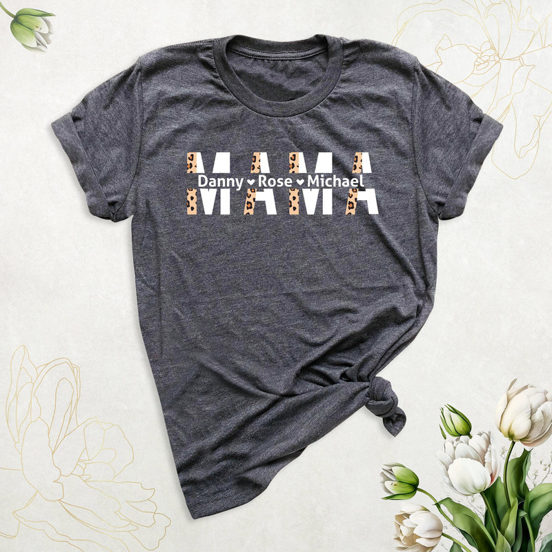 Leopard Mama Shirt With Kids Names, Mothers Day Shirt, Personalized Mom Life Shirt, Custom Names Mama Shirt, Motherhood Shirt, Best Mama Tee.jpg