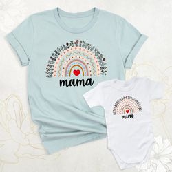 mama mini matching shirt, rainbow mama shirt, rainbow mini shirt, heart mama shirt, mothers day shirt, mommy and me shir