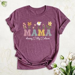 mama shirt with kids names, personalized mom floral tshirt, mothers day shirt, custom names mother shirt, flower mama sh