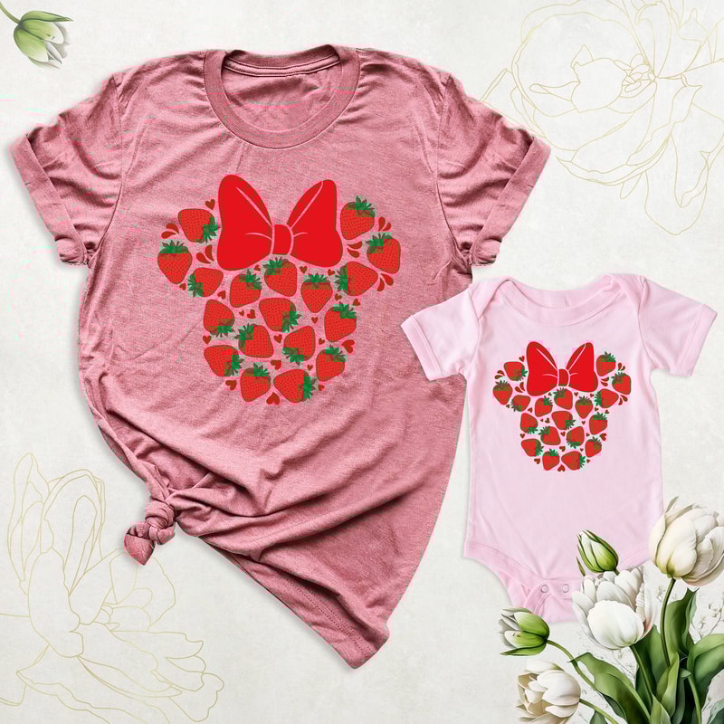 Minnie Strawberry Shirt, Mommy and Me Disney Shirts, Disneyland Shirt, Mama Mini Disney Matching Shirt, Disney Vacation Shirt, Disney Tees.jpg
