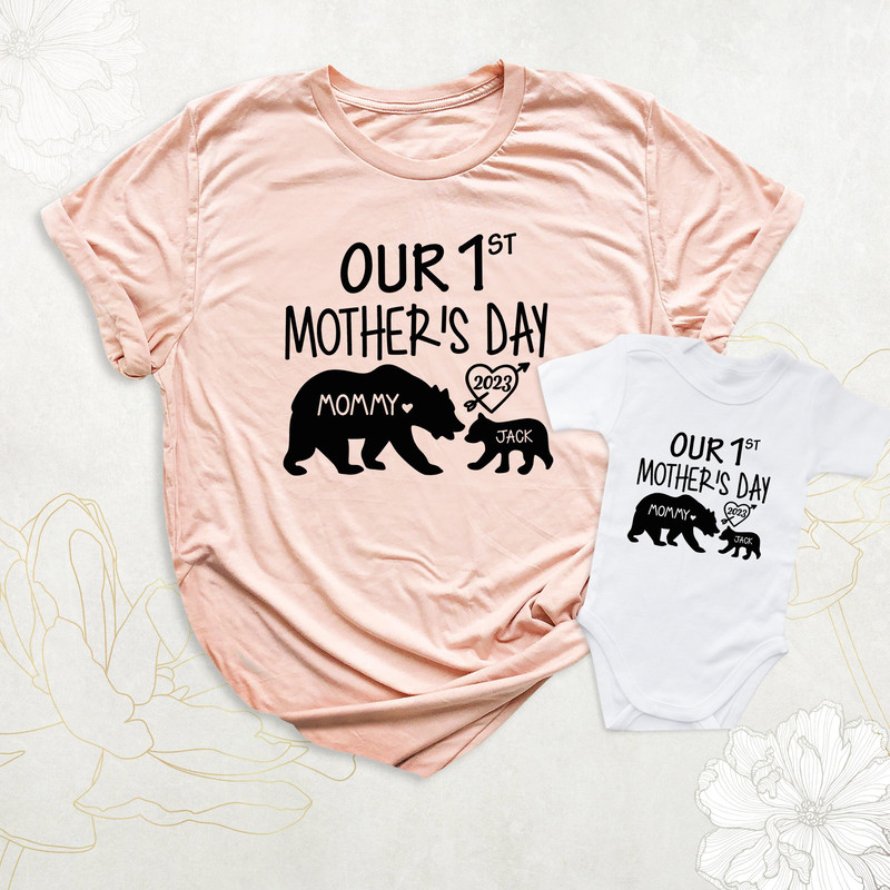 Our 1st Mothers Day Shirt, Matching Mommy and Me Outfit, Mom and Baby Shirts, Mama Bear Tee, Mothers Day Outfit, Mom Shirt Custom With Names.jpg