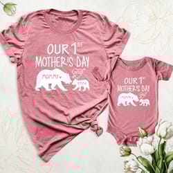 our first mothers day shirt, mommy and me shirts, mama bear shirt with kids name, matching mom and baby shirt, custom mo