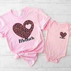pink leopard heart shirt, matching family heart shirts, mommy and me shirt, baby shower gift, mom daughter shirts, mommy