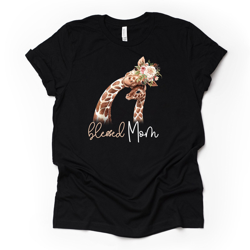 Blessed Mom, Watercolor Giraffe Mom and Baby, Mother's Day Tee, Giraffe Design on premium Bella + Canvas unisex shirt, plus sizes, baseball.jpg