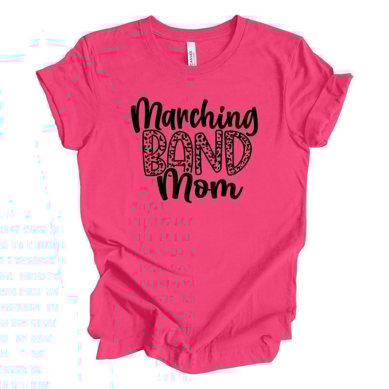 Proud Band Mom, Marching Band Mom, Band Mama Design on premium Bella + Canvas unisex shirt, 3 color choices, 3x band mom, 4x band mom.jpg