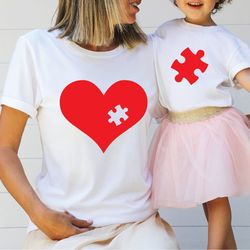 mothers day shirt, mama mini heart puzzle shirt, matching shirts, mommy and me t-shirt,  gift for mom, mom and daughter,