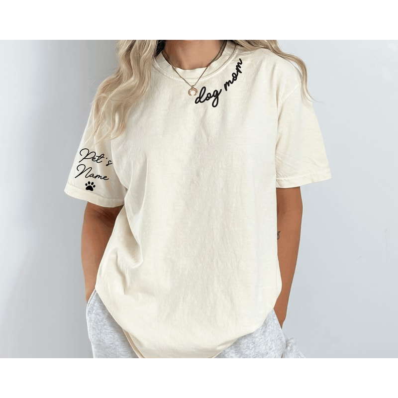 Comfort colors Dog Mom shirt,Mothers day shirt,Dog mom shirt,Mom shirt,Custom Mama neck shirt with Dog name on sleeve,Personalized Mom Shirt 1.jpg