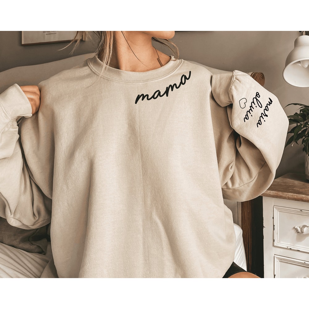 Custom Mama Sweatshirt with Name on Sleeve, Personalized Mom Sweatshirt, Minimalist Momma Sweater, Christmas Gift for Mom, Gift for Her.jpg