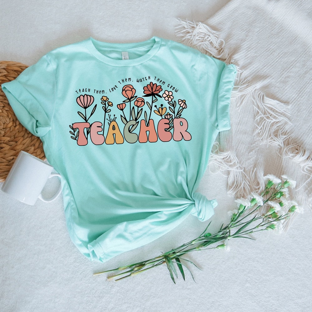 Wildflower Teacher Shirt, Teacher TShirt, Teacher T Shirt, Gift for Teacher, Cute Teacher Tee, Groovy Teacher Shirt, Back to School Shirt.jpg