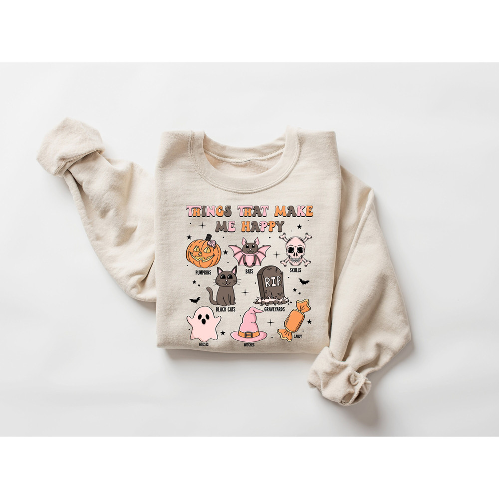 Things That Make Me Happy Halloween Sweatshirt, Spooky Season Shirt, Halloween Crewneck Sweatshirt, Gift For Halloween, Pumpkin Season Shirt.jpg