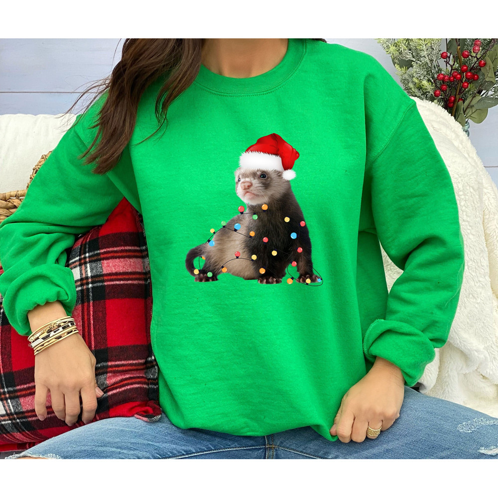 Ferret Christmas Tree Lights Sweatshirt, Merry Christmas Sweatshirt, Family Holiday Sweatshirt, Xmas Party Shirt, Winter Sweater 1.jpg
