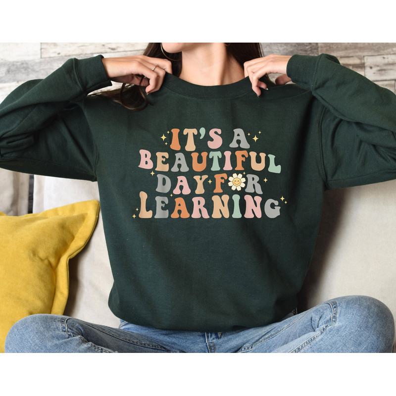 It's A Beautiful Day For Learning Sweatshirt, Retro Teacher Shirt, Funny Teacher Gift, Teacher Appreciation Sweater, Back To School Tee.jpg