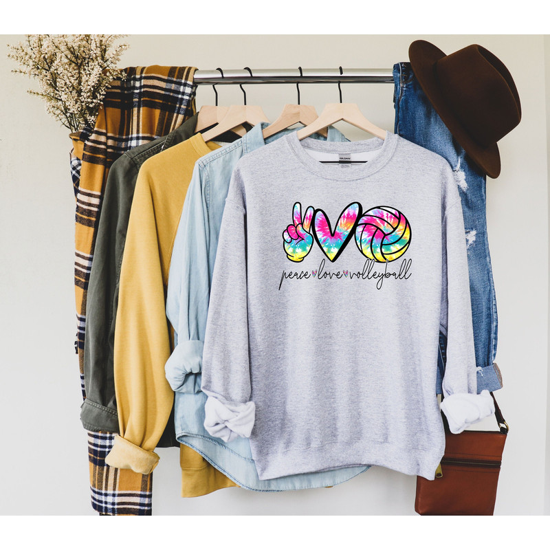 Peace Love Volleyball Colorful Sweatshirt, Volleyball Player Sweatshirt, Volleyball Lover Sweatshirt, Gift For Volleyballer,Volleyball Sweat.jpg