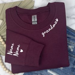 Personalized Grandma Sweatshirt With Grandkids Names On Sleeve, Custom Grandma Sweatshirt, Gift For Grandma, New Grandma