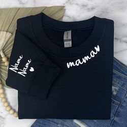 personalized mama sweatshirt with child names on sleeve, custom mama sweatshirt, best mom gift, mothers day sweatshirt,