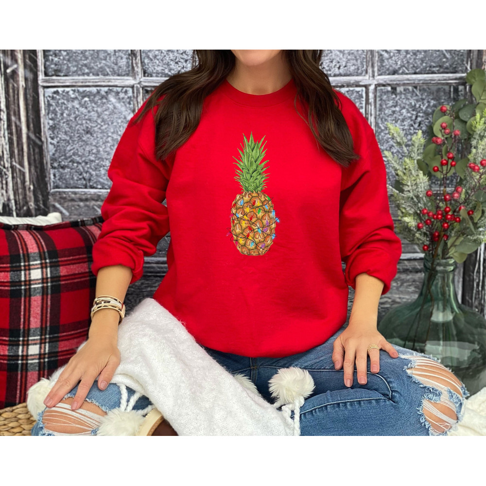 Pineapple Christmas Tree Lights Sweatshirt, Merry Christmas Sweatshirt, Family Holiday Sweatshirt, Xmas Party Shirt, Winter Sweater.jpg