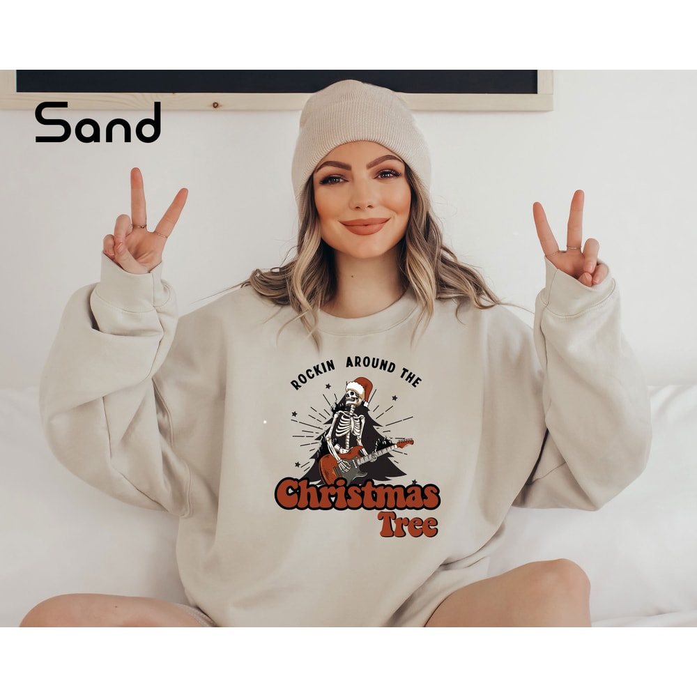 Rockin Around The Christmas Tree Sweatshirt, Funny Christmas Sweater, Christmas Skeleton Sweatshirt, Xmas Party Shirt, Christmas Gift.jpg